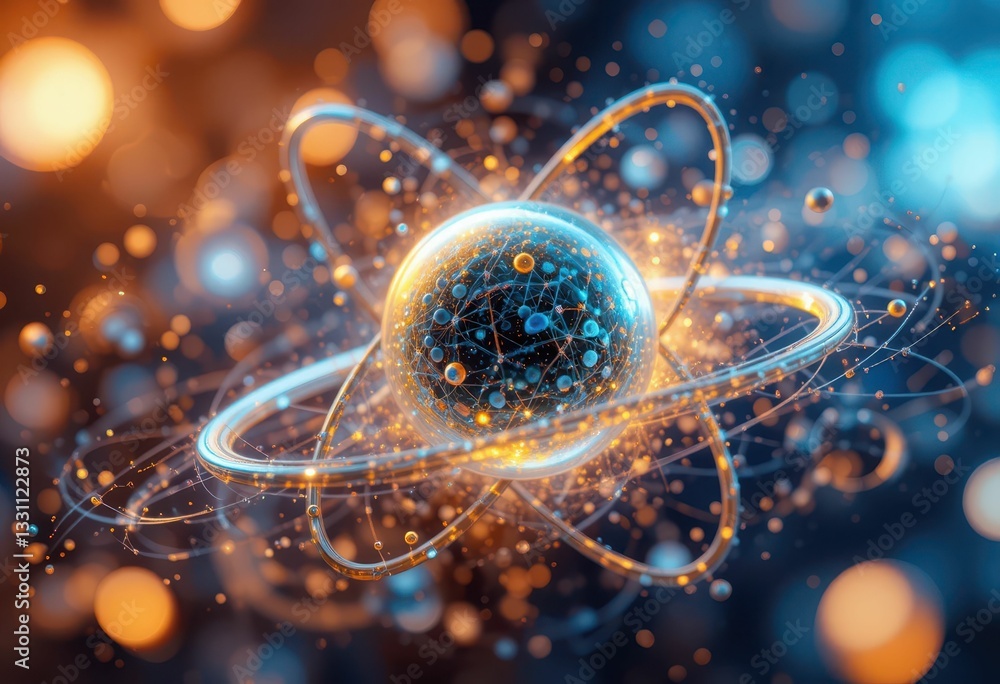 Poster stunning concept of quantum physics and atomic structure visualization