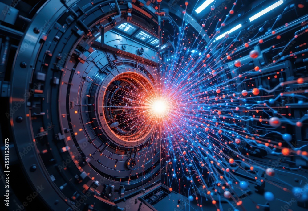 Poster futuristic energy core with dynamic particles and circular design