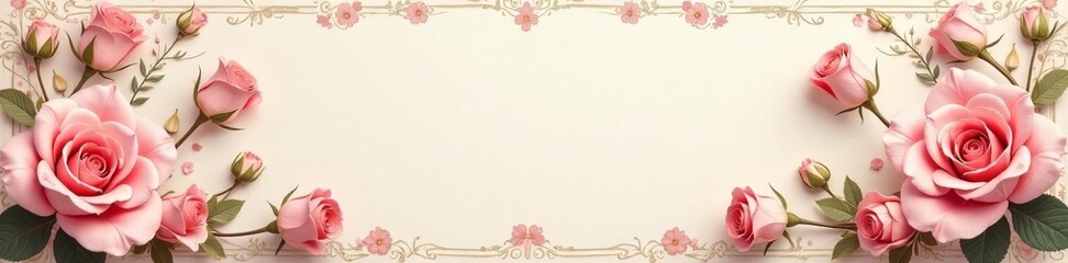 Obraz premium Soft pastel tones, delicate roses, and vintage patterns on a romantic floral card, flowers, vintage