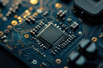 A close-up of a smartphone circuit board with an embedded China electronic chip, showing its function in transmitting data through the mobile network.