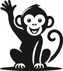 Happy monkey waving one hand vector silhouette