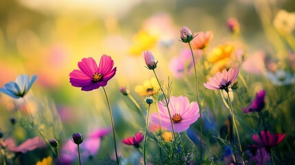 A bunch of colorful tulips in full bloom, with soft light filtering through.