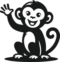 Happy monkey waving one hand vector silhouette
