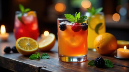 Refreshing Summer Beverage with Citrus and Berries in a Glass