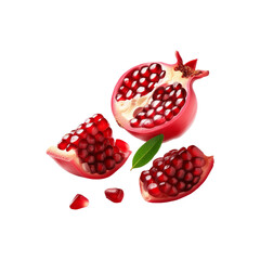 Fresh pomegranate slices on transparent background