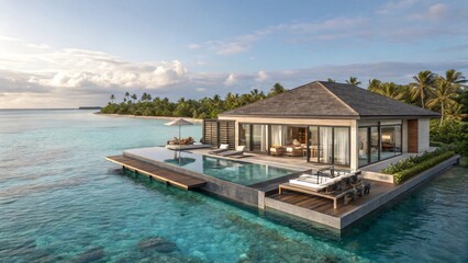 Obraz premium Overwater Villa with Private Pool in Tropical Paradise - Luxury Island Getaway
