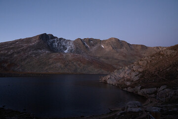 Dawn at Mount Evans, lake in mountain peaks in Colorado
