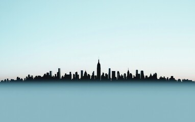 Obraz premium Dark City Skyline Silhouette Against Misty Blue Sky