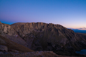 Dawn at Mount Evans, lake in mountain peaks in Colorado