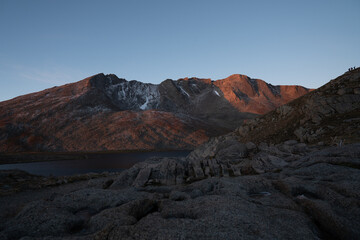 Dawn at Mount Evans, lake in mountain peaks in Colorado