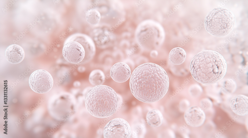 Aufkleber microscopic spheres: an abstract composition presents a cluster of translucent spheres against a sub