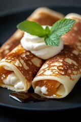 French Pastry Delight - caramel infusion, citrus essence, delicate crepe, rich butter, gourmet confection, classic recipe, sweet aroma, refined dish, traditional treat, culinary excellence