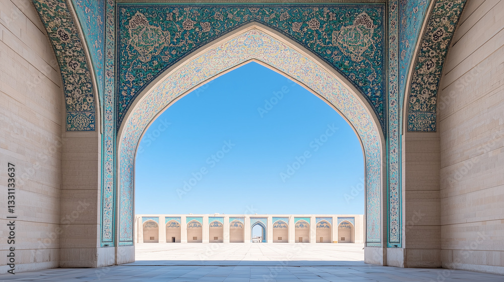 Poster gateway to the horizon: a captivating architectural marvel, an arched doorway adorned with intricate