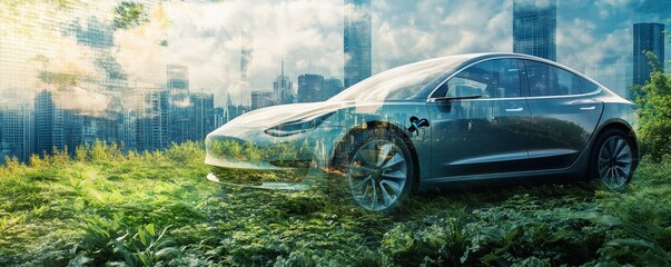 Modern electric vehicle symbolizes sustainability and environmentally conscious urban lifestyle