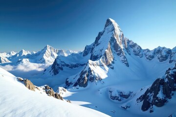 Snow-covered mountain peaks with sparkling crystals, peak, crystal