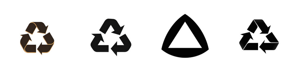 Recycling icons showcase various triangular cycle designs against a white background isolated on white or transparent