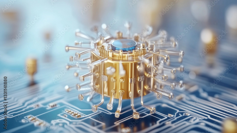 Poster digital brain: a mesmerizing macro shot of a futuristic central processing unit (cpu) on a sophistic