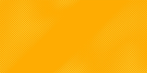 Yellow halftone pattern. Retro comic gradient background. Bright orange pixelated dotted texture overlay. Cartoon pop art faded gradient pattern yellow background