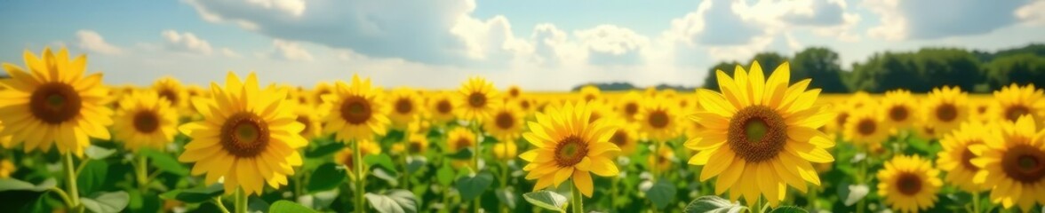 Fototapeta premium Sunflower fields with yellow rose wildflowers, bloom, wildflowers