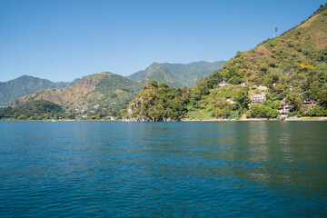 Mountains surrounding Lake Atitlan on a sunny day, Guatemala
