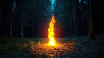 Naklejka premium A vibrant fire illuminating a dark forest.