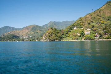 Mountains surrounding Lake Atitlan on a sunny day, Guatemala
