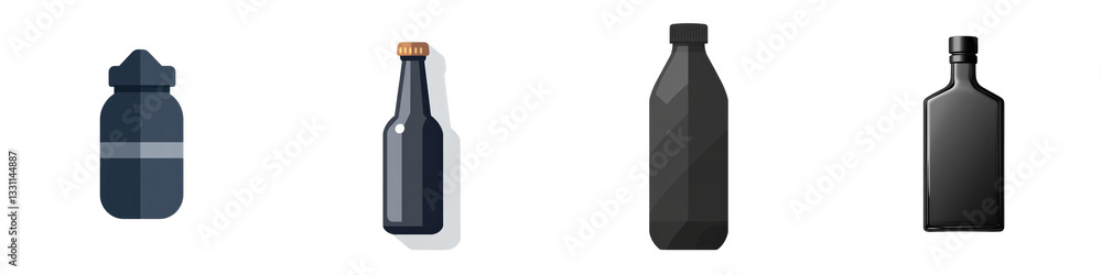 Wall mural row of assorted bottles on white background for display and composition isolated on white or transpa