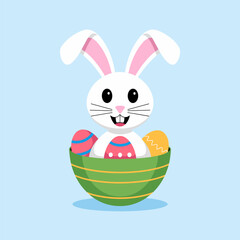 Smiling Easter Bunny with a Basket Full of Treats