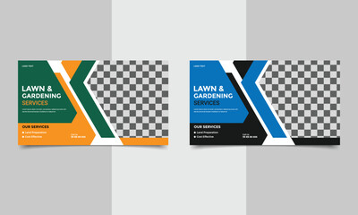 Lawn and gardening service web banner vector.