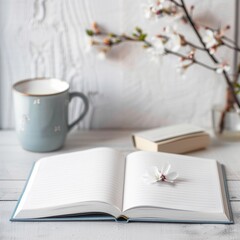 Fototapeta premium mockup open book on a desk, soft pastel color