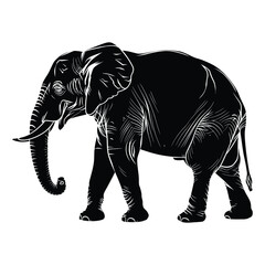 Fototapeta premium Elephant Silhouette, Vector, Icon, Logo, White Background.