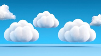 Three Dimensional Fluffy White Clouds on a Light Blue Sky