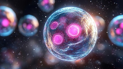 Naklejka premium Microscopic View of Biological Cells Scientific Visualization of Cellular Structures