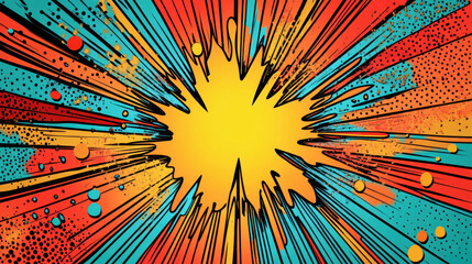 Colorful Comic Style Burst with Rays and Dots Background Design
