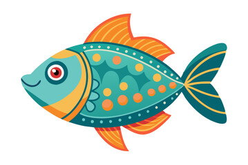 Obraz premium A stylish hand-drawn vector illustration featuring boho-style fish in a cartoon flat design. 