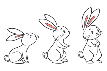 A charming collection of hand-drawn bunny outline sketches featuring adorable rabbits in various poses.
