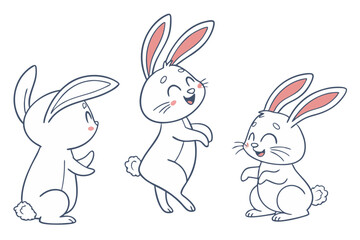 Obraz premium A charming collection of hand-drawn bunny outline sketches featuring adorable rabbits in various poses. 