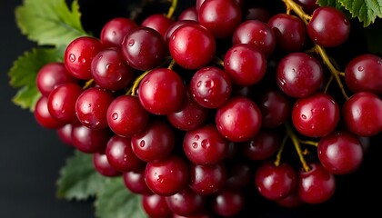 Obraz premium Top-Down Close-Up Illustration Fresh Red Grapes Water Drops