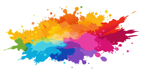 Obraz premium A dynamic watercolor splash with vibrant brush strokes and splatter effects, creating a modern aquarelle explosion on a white background. 