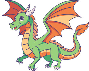 Fototapeta premium A magical collection of fantasy dragon illustrations featuring flying monster characters in red, green, and orange. 