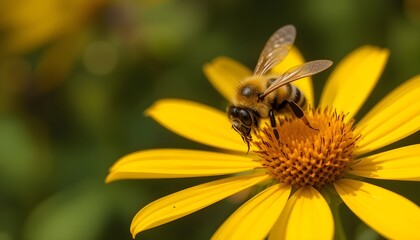 honey bee on yellow flower gathering pollen in the garden
By uswatun