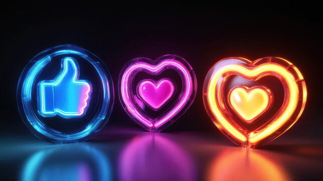 Vibrant Neon Social Media Icons in Blue Pink and Orange Colors