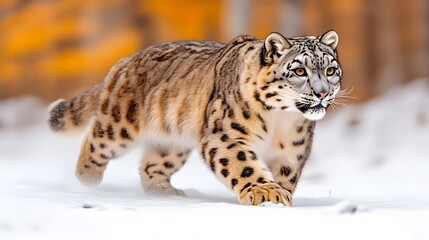 Obraz premium Snow Leopard Strolls Through Snowy Forest