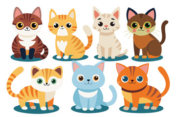 A detailed vector illustration featuring various cat breeds, showcasing different types of cute pet cats.
