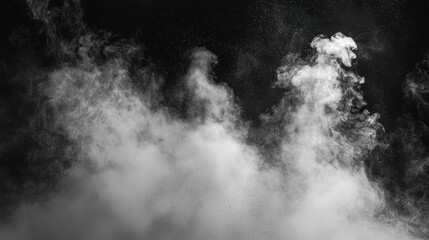 Dramatic White Smoke Clouds on Black Background for Creative Projects