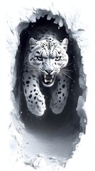 Snow Leopard Emerging from Frozen Cave