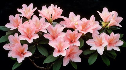 Delicate Pink Azalea Blooms Against a Black Background AI Generated