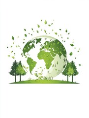 Green Earth Illustration with Leaves and Trees Promoting Environmental Awareness