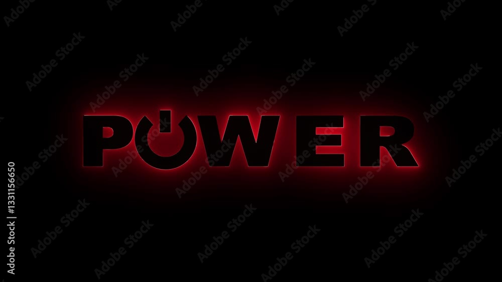 Poster glowing neon power buttons animation.power colored text. laser vintage effect. infinite loopable