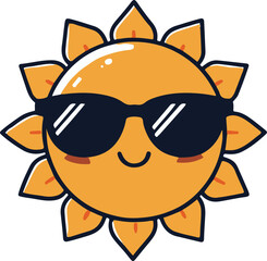 Cartoon smiling sun wearing sunglasses